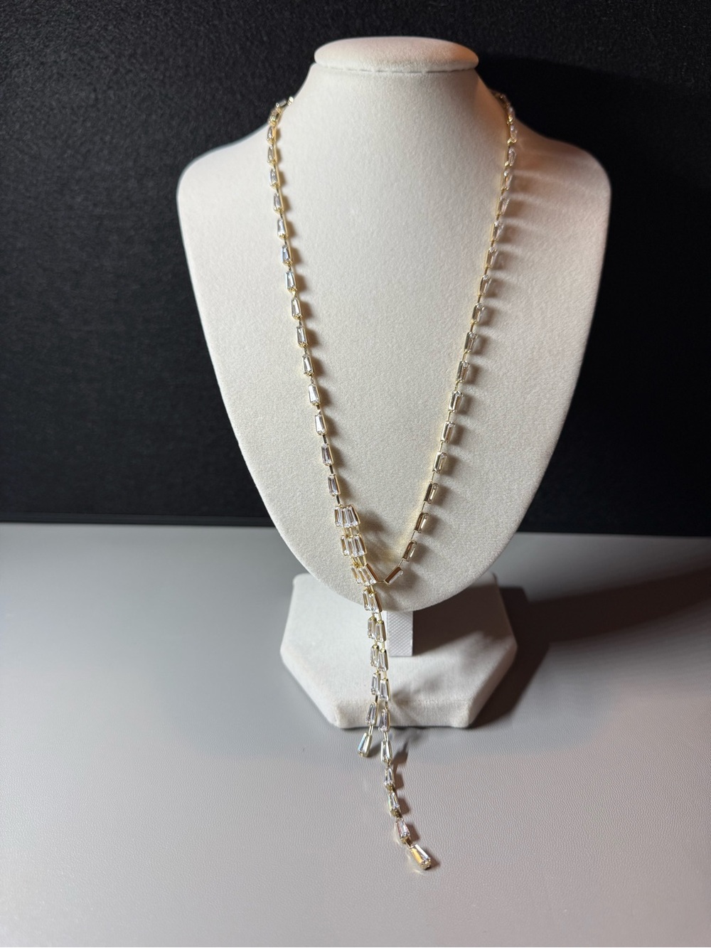Gold Tone Crystal Baguette Y Drop Lariat Statement Necklace 🗽🖤